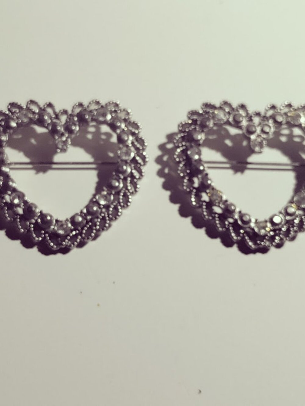 Pair of Silver Tone Heart Brooch Pins